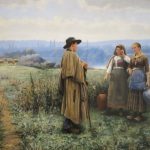 Bức tranh Giờ giải lao (Daniel Ridgway Knight) - màu sắc trung tính cùng cách vẽ di cọ gợi không khí trong lành của miền quê yên bình